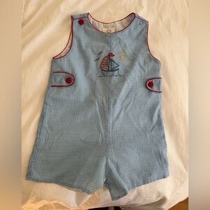 Proper Peony Blue Gingham Sailboat Jon Jon. Size 3T